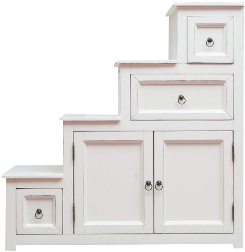 Biscottini Cassettiera Scala Legno Massello Tiglio Bianco Anticato 94x41x97 Biscottini