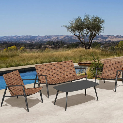 Arredamento da Giardino 4posti 2Poltrone Divano Tavolino in Polyrattan Resistente