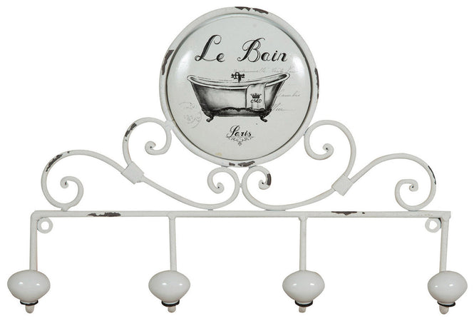 Biscottini Appendino da muro "Le Bain" in ferro battuto finitura bianca anticata 37x6x25 cm