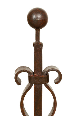 Biscottini Coppia Alari Biscottini Ferro Battuto Forgiato Mano 64x29x69 Stile Antico per