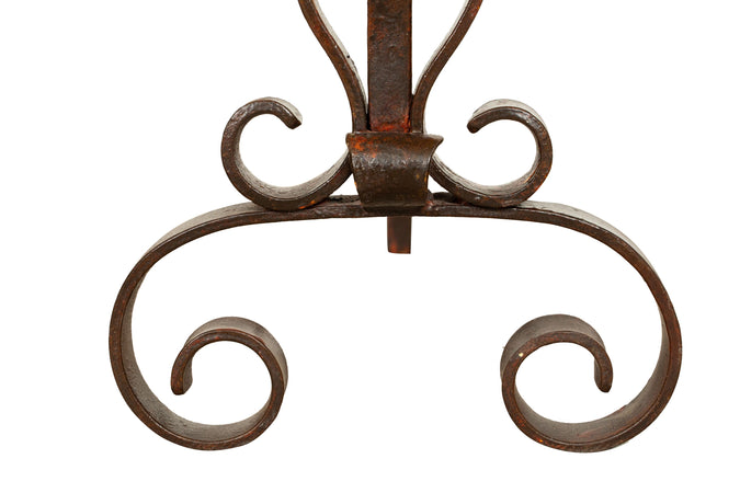 Biscottini Coppia Alari Biscottini Ferro Battuto Forgiato Mano 64x29x69 Stile Antico per