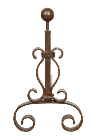 Biscottini Coppia Alari Biscottini Ferro Battuto Forgiato Mano 64x29x69 Stile Antico per