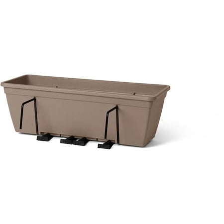 Kit fioriera con gancio in metallo, riserva d'acqua e distanziale di scarico - GARDEN ID Smart - Tortora 50 cm