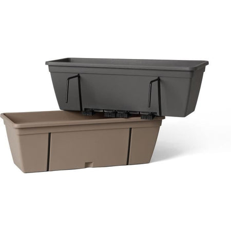 Kit fioriera con gancio in metallo, riserva d'acqua e distanziale di scarico - GARDEN ID Smart - Tortora 50 cm