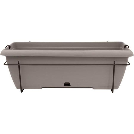 Kit fioriera con supporto in metallo e vassoio integrato - GARDEN ID Teramo - Tortora 50 cm - Effetto pietra - Riciclato/riciclabile