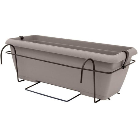 Kit fioriera con supporto in metallo e vassoio integrato - GARDEN ID Teramo - Tortora 50 cm - Effetto pietra - Riciclato/riciclabile
