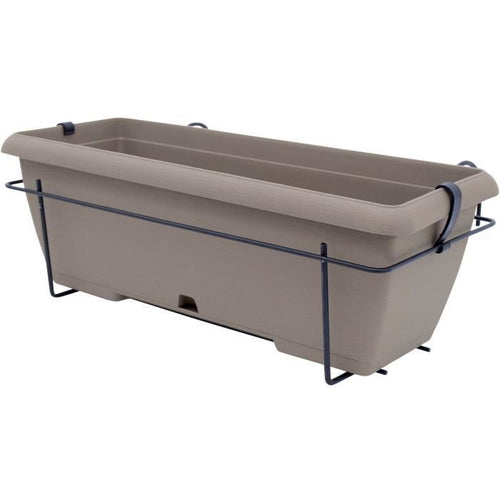 Kit fioriera con supporto in metallo e vassoio integrato - GARDEN ID Teramo - Tortora 50 cm - Effetto pietra - Riciclato/riciclabile