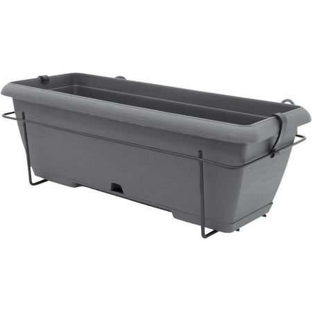 Kit fioriera con supporto in metallo e vassoio integrato - GARDEN ID Teramo - Nero-anth 50 cm - Effetto pietra - Riciclato/riciclabile