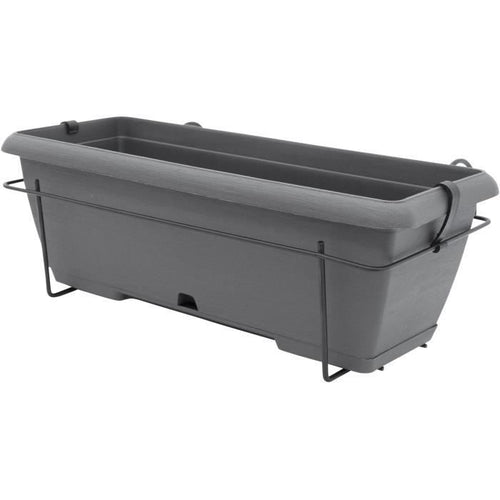 Kit fioriera con supporto in metallo e vassoio integrato - GARDEN ID Teramo - Nero-anth 50 cm - Effetto pietra - Riciclato/riciclabile