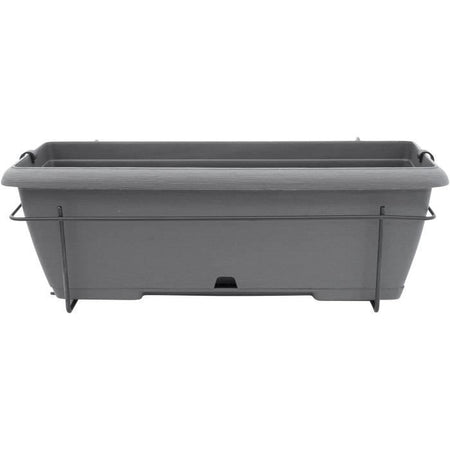 Kit fioriera con supporto in metallo e vassoio integrato - GARDEN ID Teramo - Nero-anth 50 cm - Effetto pietra - Riciclato/riciclabile