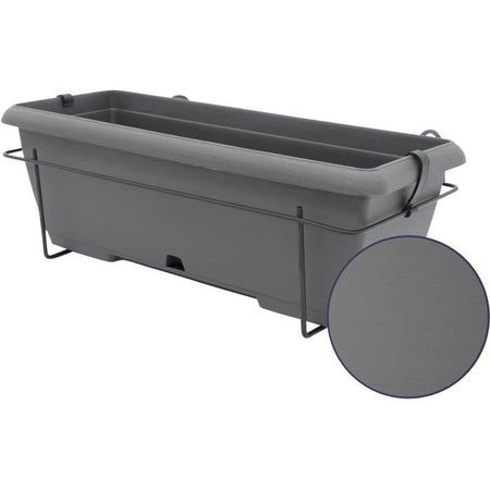 Kit fioriera con supporto in metallo e vassoio integrato - GARDEN ID Teramo - Nero-anth 50 cm - Effetto pietra - Riciclato/riciclabile