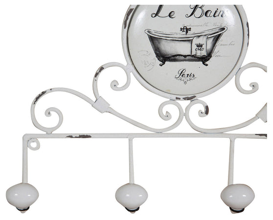 Biscottini Appendino da muro "Le Bain" in ferro battuto finitura bianca anticata 37x6x25 cm