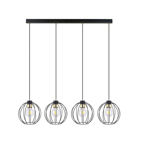 Sospensione Industrial 4 Luci Gino In Acciaio Nero A Paralumi Gabbia Con Oro