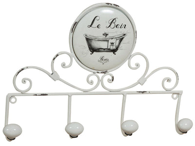 Biscottini Appendino da muro Le Bain in ferro battuto finitura bianca anticata 37x6x25 cm