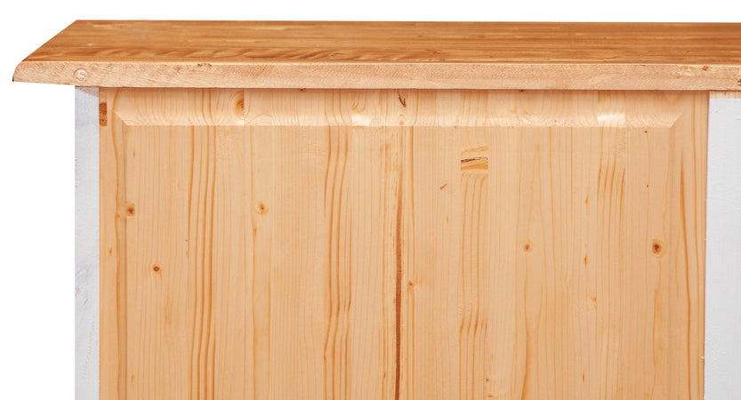 Biscottini Comò Country in legno massello di tiglio struttura bianca anticata piano finitura naturale L114xPR49xH99 cm. Made in Italy