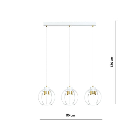 Sospensione Minimal Ajax 3 Luci In Acciaio Bianco A Paralumi Gabbia Con Oro