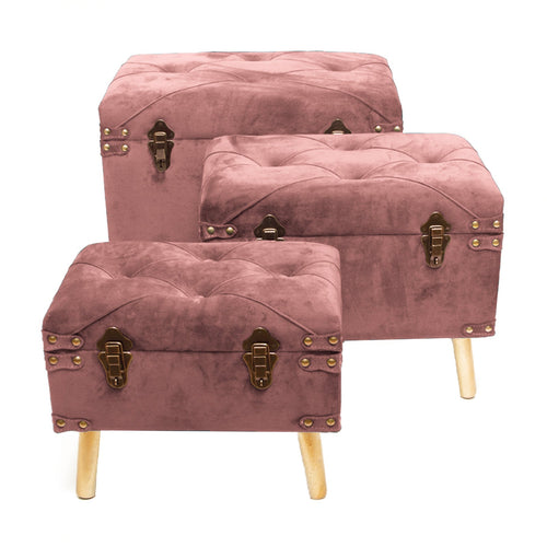 Set 3 Pouf contenitori in velluto per arredamento moderno Bauli con piedi in legno h 48 cm