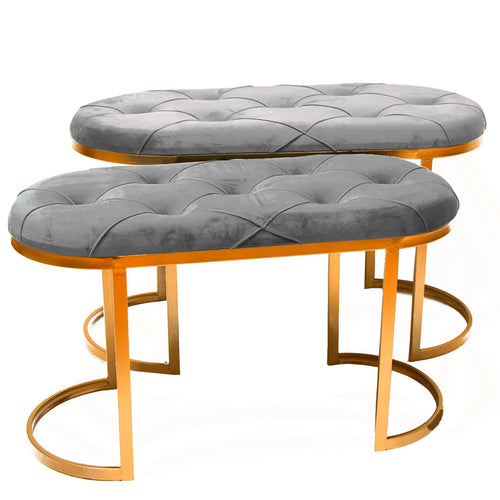 Set 2 panchette in velluto per arredamento moderno pouf con piedi in matallo dorati h 45 cm