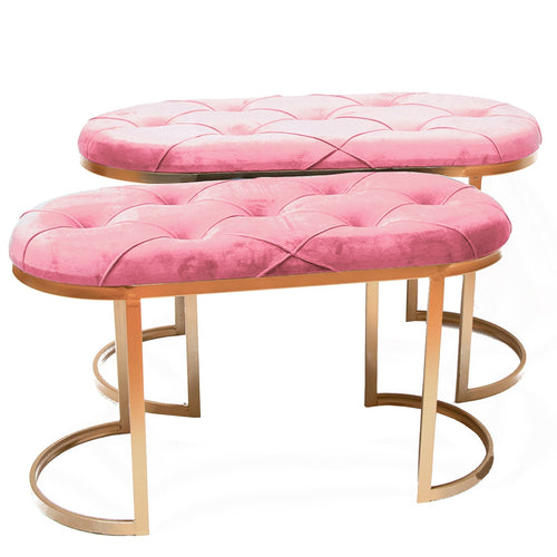 Set 2 panchette in velluto per arredamento moderno pouf con piedi in matallo dorati h 45 cm