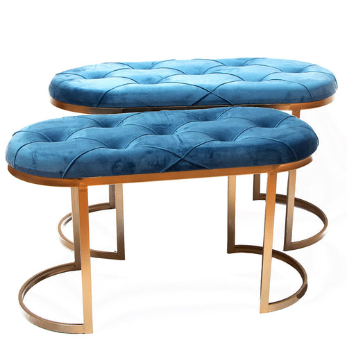 Set 2 panchette in velluto per arredamento moderno pouf con piedi in matallo dorati h 45 cm