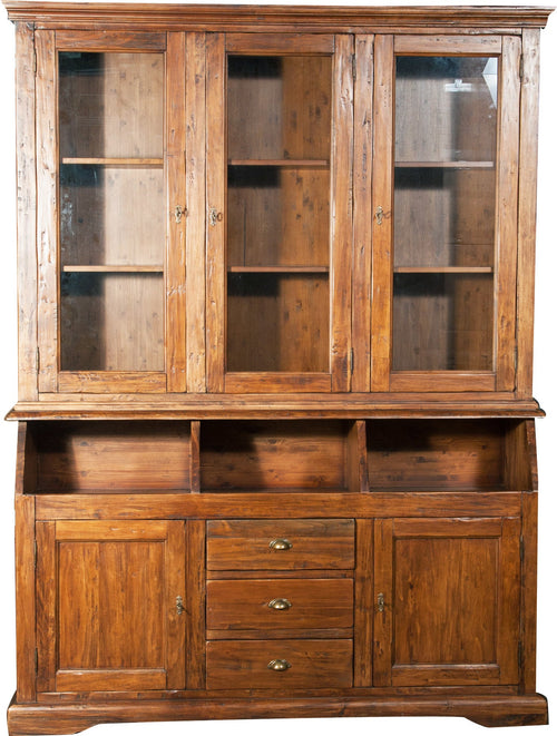 Biscottini Libreria Country Biscottini 172x50x226 legno tiglio noce 3 vetrine 3 cassetti