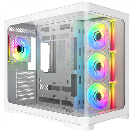 Case Itek DARK CAVE CURVED - Gaming Tower, ATX, 4x12cm ARGB fan, 2xUSB3, Type-C, Side & Front Panel Temp Glass, White Edition