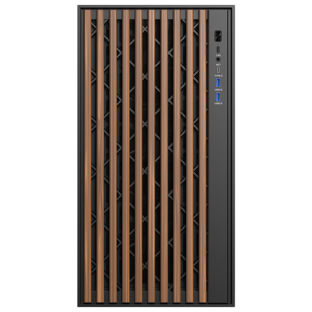 Case WOODY - Gaming Tower- ATX- 3x14cm Black fan- 2xUSB3- Type-C- Wood Front- Temp Glass Side Panel