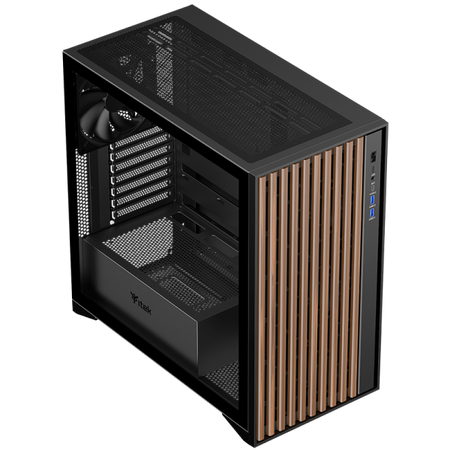 ITEK CASE WOODY, GAMING TOWER, ATX, 3X12CM BLACK FAN, 2XUSB3, TYPE-C, WOOD FRONT, TEMP GLASS SIDE P