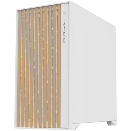 Case WOODY - Gaming Tower- ATX- 3x14cm White fan- 2xUSB3- Type-C- Wood Front- Temp Glass Side Panel- White Edtion