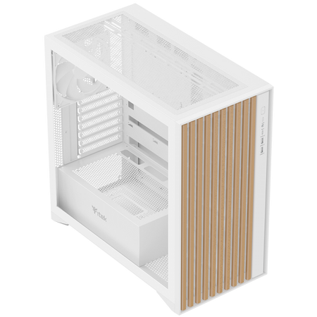 Case WOODY - Gaming Tower- ATX- 3x14cm White fan- 2xUSB3- Type-C- Wood Front- Temp Glass Side Panel- White Edtion