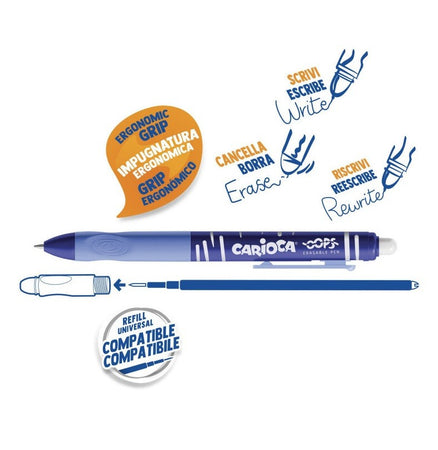 Carioca, Penne cancellabili oops a scatto blu, 12 pz