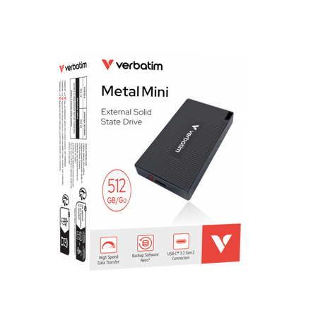 Verbatim 32030 unità esterna a stato solido 512 GB USB tipo-C USB 3.2 Gen 2x2 Grigio (Verbatim Metal Mini SSD USBC 3 G2 512GB)