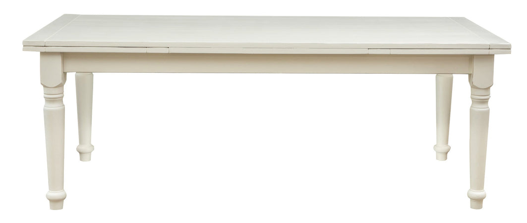 Biscottini Tavolo Country allungabile in legno massello di tiglio finitura bianca anticata L220xPR100xH80 cm. Made in Italy