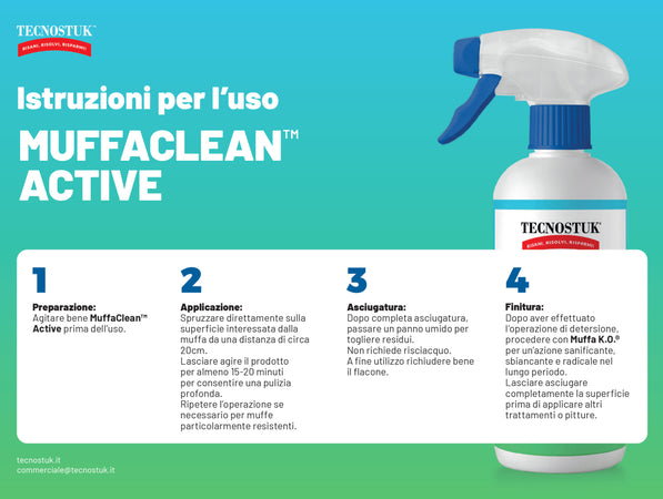 MuffaClean Active 250ml Tecnostuk Detergente e igienizzante Inodore Applicazione spray Classe A+