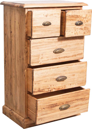 Biscottini Cassettiera Country in legno massello di tiglio finitura naturale L63xPR41xH100 cm. Made in Italy