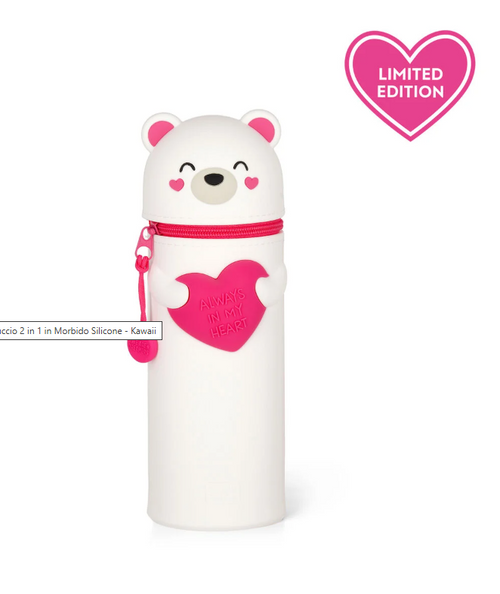 Astuccio 2 in 1 in Morbido Silicone - Kawaii, orso San Valentino