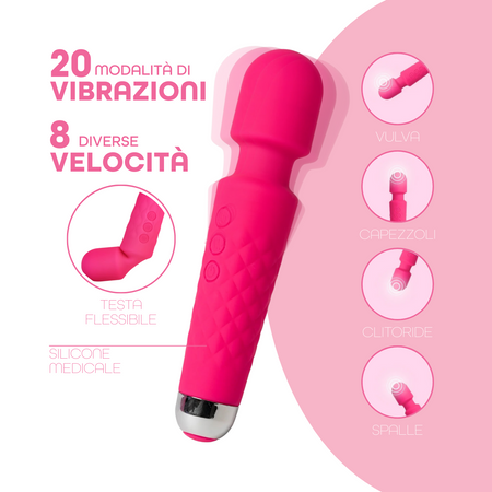 Wand Massager Massaggiatore Vibratore Ricaricabile in Silicone Sex Toy per Donna
