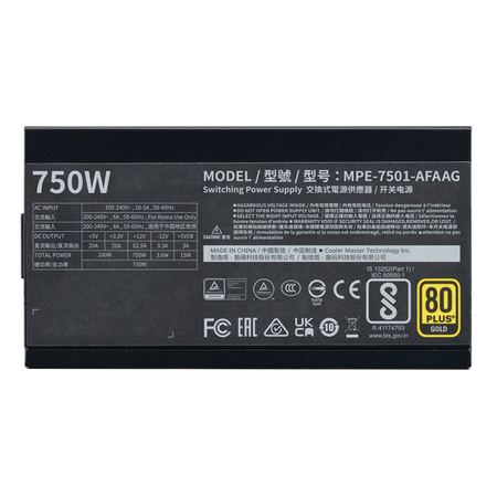 Cooler Master Alimentatore 750w80+ Gold Modulare Mpe-7501-afaag-3eeu
