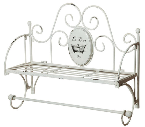 Biscottini Biscottini Mensola Muro Portasciugamani Ferro Battuto Shabby Bianca 55.5x19x43