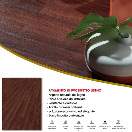 Pavimento Pvc Adesivo Effetto Legno - Listoni finto Parquet Laminato 15.2x91.4cm spessore 2.0mm pacchi da 2.20mq