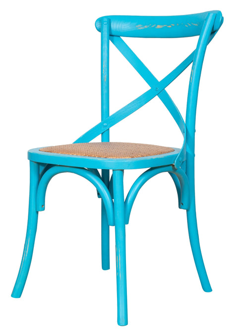 Biscottini Sedia Thonet in massello di frassino e seduta rattan finitura azzurro anticato