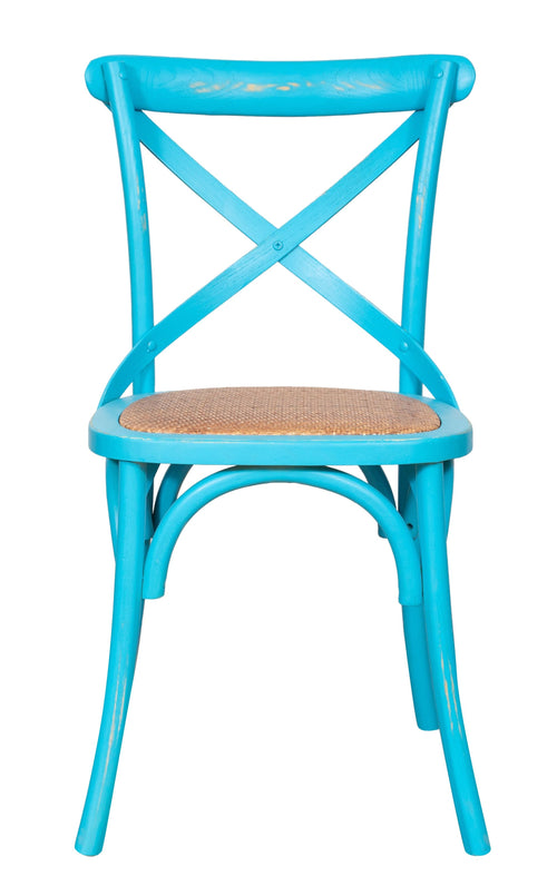 Biscottini Sedia Thonet in massello di frassino e seduta rattan finitura azzurro anticato