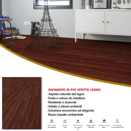Pavimento Pvc Adesivo Effetto Legno - Listoni finto Parquet Laminato 15.2x91.4cm spessore 2.0mm pacchi da 2.20mq