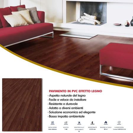Pavimento Pvc Adesivo Effetto Legno - Listoni finto Parquet Laminato 15.2x91.4cm spessore 2.0mm pacchi da 2.20mq
