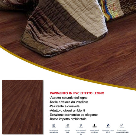 Pavimento Pvc Adesivo Effetto Legno - Listoni finto Parquet Laminato 15.2x91.4cm spessore 2.0mm pacchi da 2.20mq