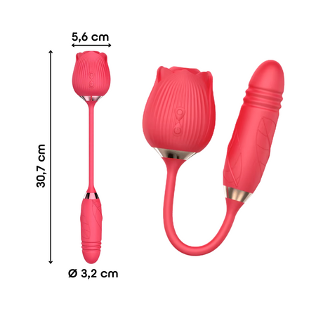 Vibratore Succhia Clitoride e Punto G doppia Stimolazione con Dildo Telescopico