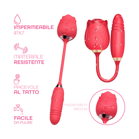 Vibratore Succhia Clitoride e Punto G doppia Stimolazione con Dildo Telescopico
