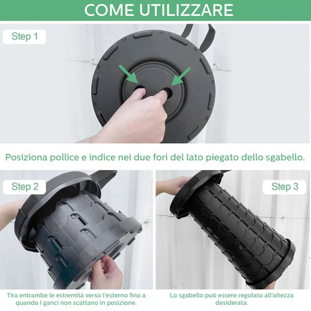 Sgabello Pieghevole Portatile Telescopico, Regolabile in Altezza, Leggero, per Interni ed Esterni