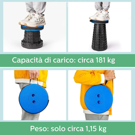 Sgabello Pieghevole Portatile Telescopico, Regolabile in Altezza, Leggero, per Interni ed Esterni