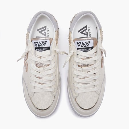 Emanuelle Vee sneakers donna Olivia in pelle ivory gold 500 23
